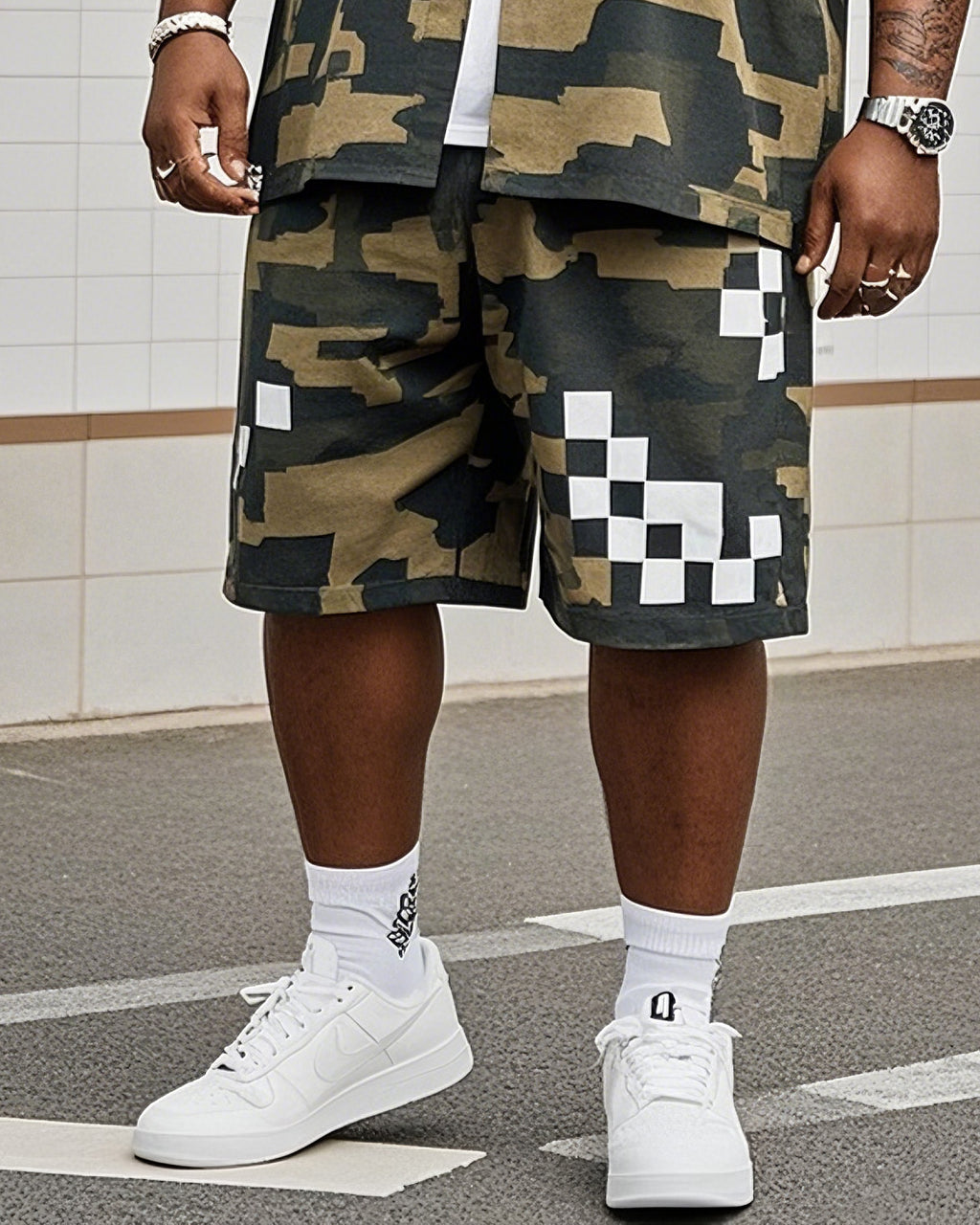 Big & Tall Camouflage T-Shirt Shorts Set for big men view 3