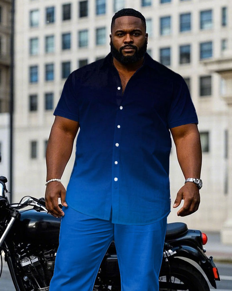 Big & Tall Black Blue Gradient T-Shirt Pants Set for big men view 2