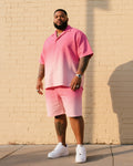 Big & Tall Pink Gradient T-Shirt Shorts Set for big men view 1