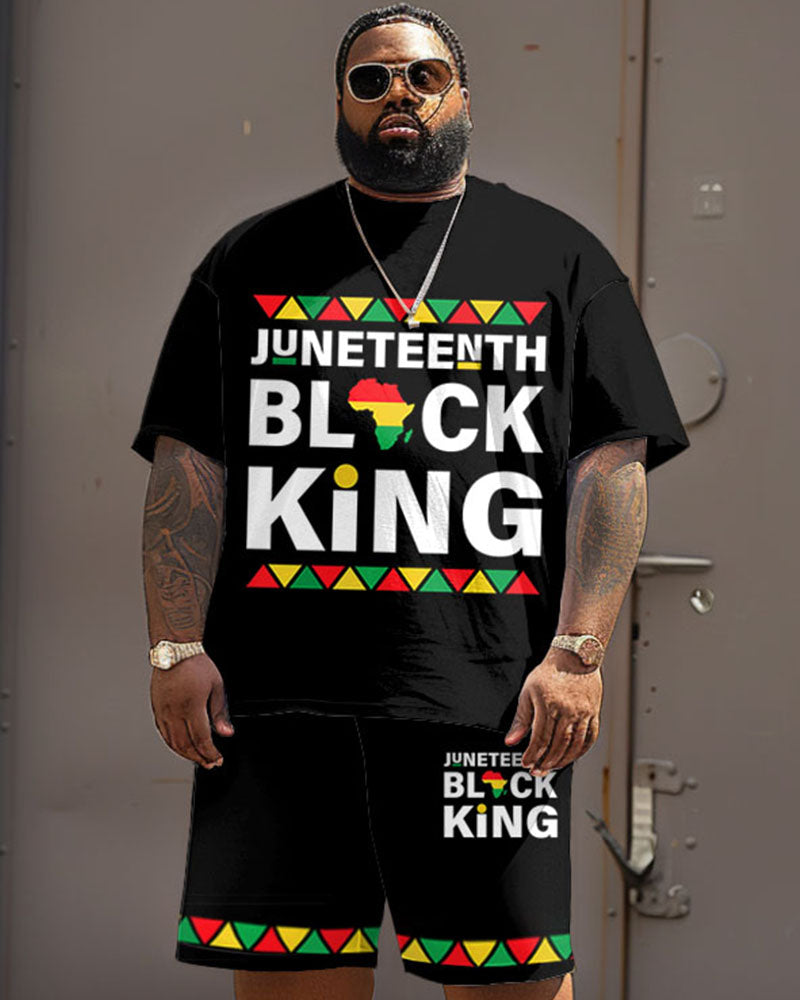 Big & Tall Black Juneteenth T-Shirt Shorts Set for big men view 1