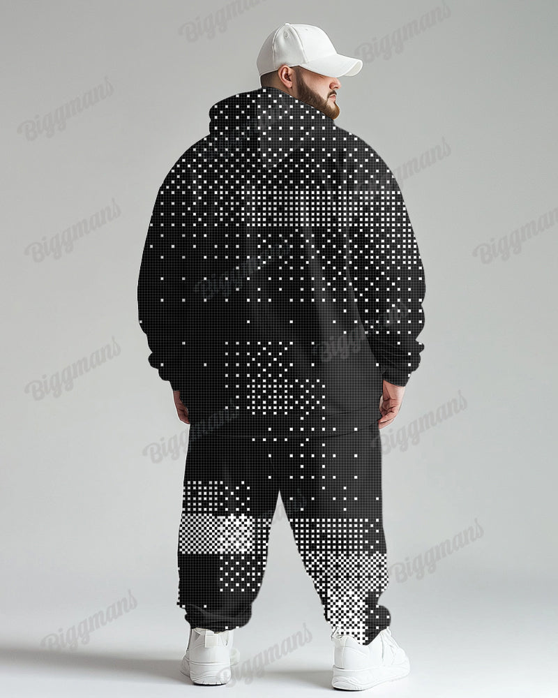 Big & Tall Black Geometric Hoodie Sweatpants Set for big men view 2