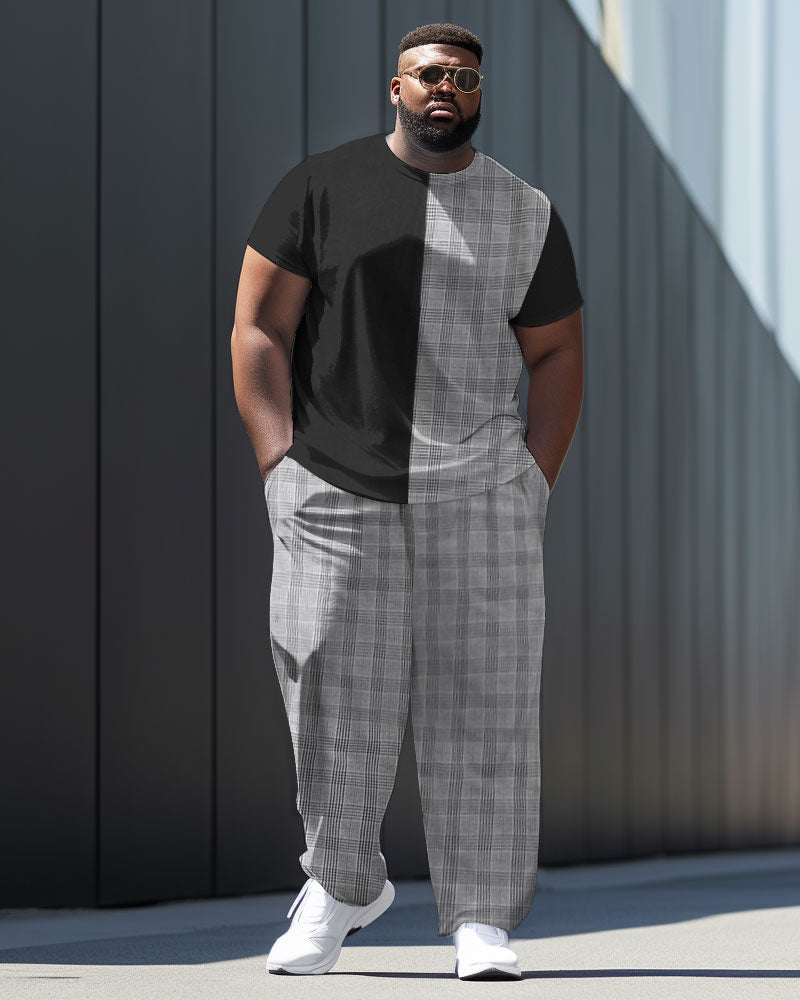 Big & Tall Plaid Streetwear Two-piece Set for big men view 1