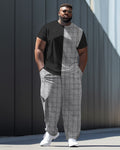 Big & Tall Plaid Streetwear Two-piece Set for big men view 1
