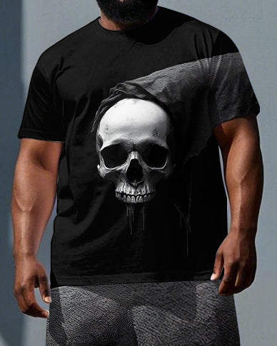 Big & Tall Graphic Skull T-Shirt Shorts Set for big men view 2