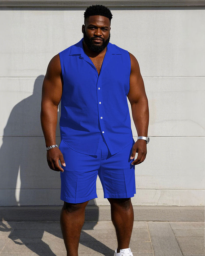 Big & Tall Solid Color T-Shirt Shorts Set for big men view 6