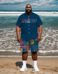 Big & Tall Colorblock Geometric T-Shirt Shorts Set for big men view 1