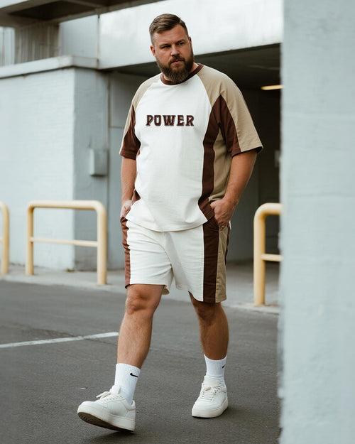 Big & Tall Khaki Graphic T-Shirt Shorts Set for big men view 1
