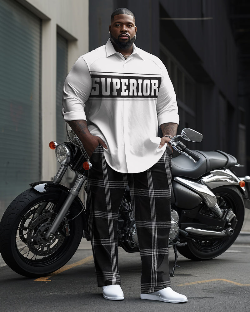 Big & Tall Geometric Plaid T-Shirt Pants Set for big men view 1
