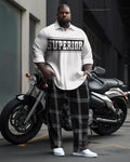 Big & Tall Geometric Plaid T-Shirt Pants Set for big men view 1