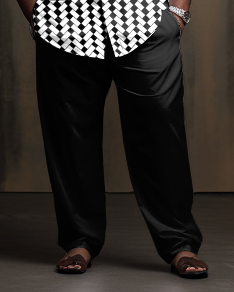 Big & Tall Plaid Business Casual T-Shirt Pants Set for big men view 3