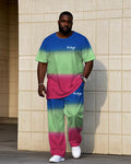 Big & Tall Blue Green Gradient T-Shirt Pants Set for big men view 1
