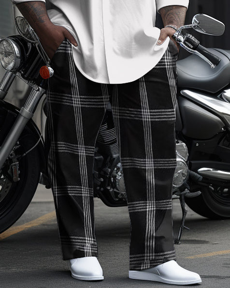 Big & Tall Geometric Plaid T-Shirt Pants Set for big men view 3