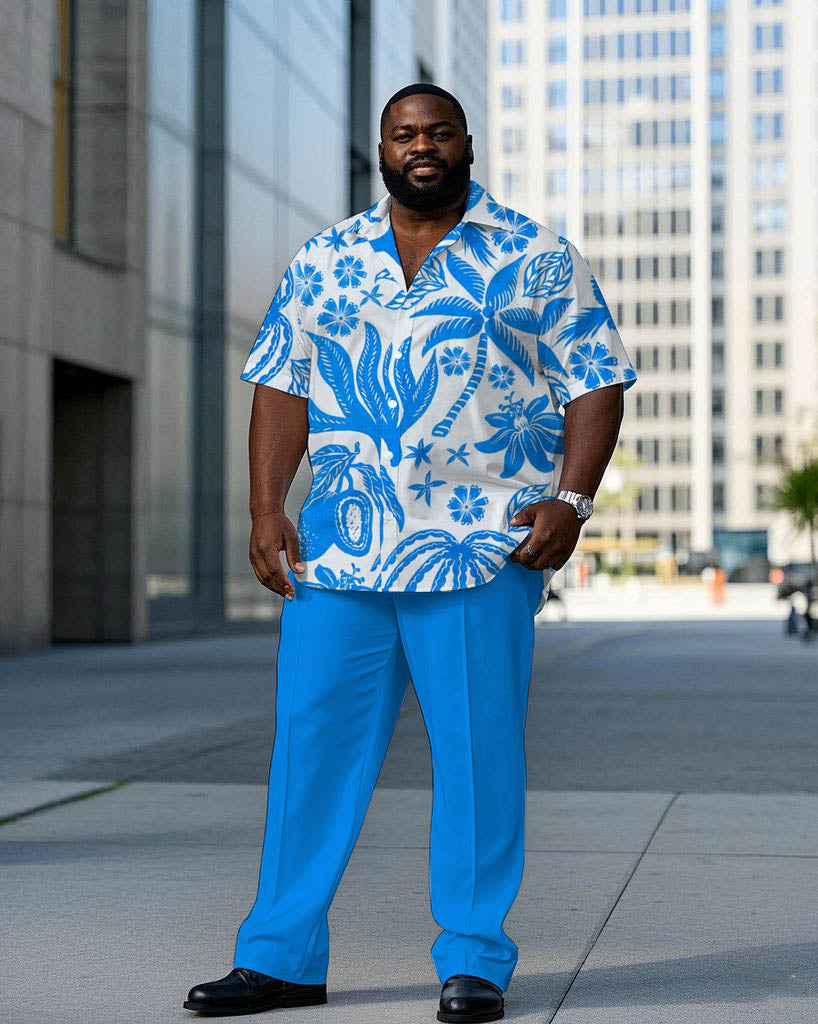 Big & Tall Blue Hawaiian T-Shirt Pants Set for big men view 1