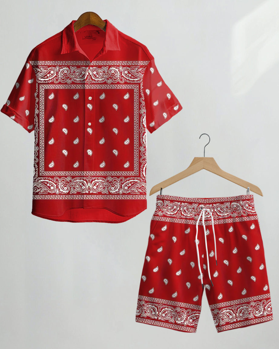 Big & Tall Graphic Floral Vintage T-Shirt Shorts Set for big men view 1