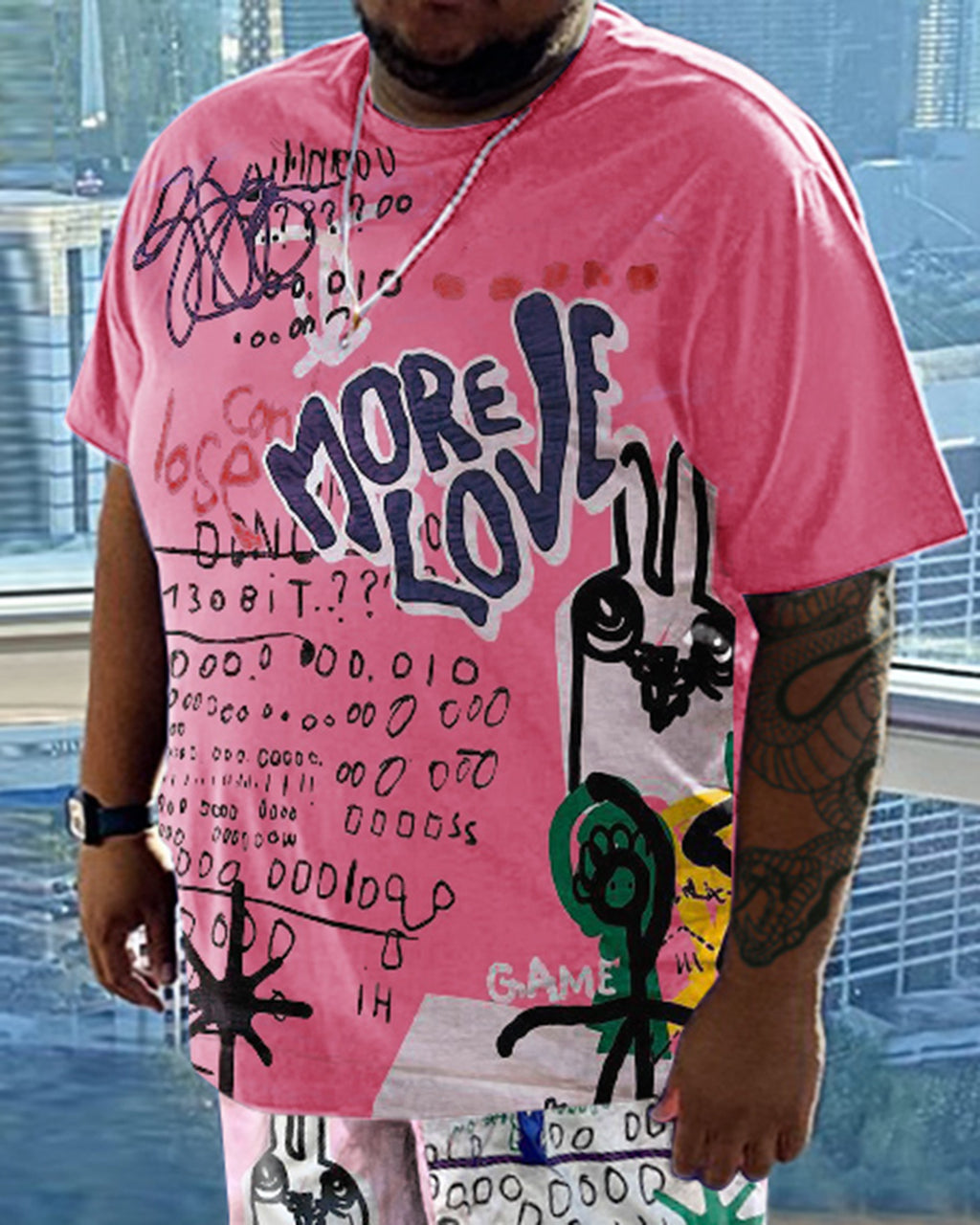 Big & Tall Graffiti T-Shirt Shorts Set for big men view 2