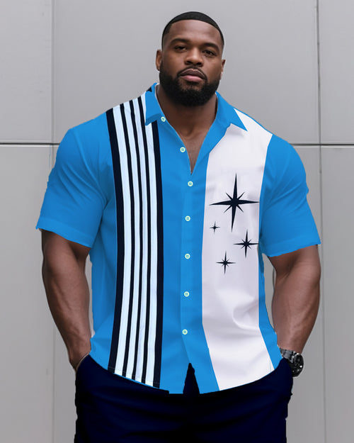 Big & Tall Striped Graphic T-Shirt Shorts Set for big men view 2