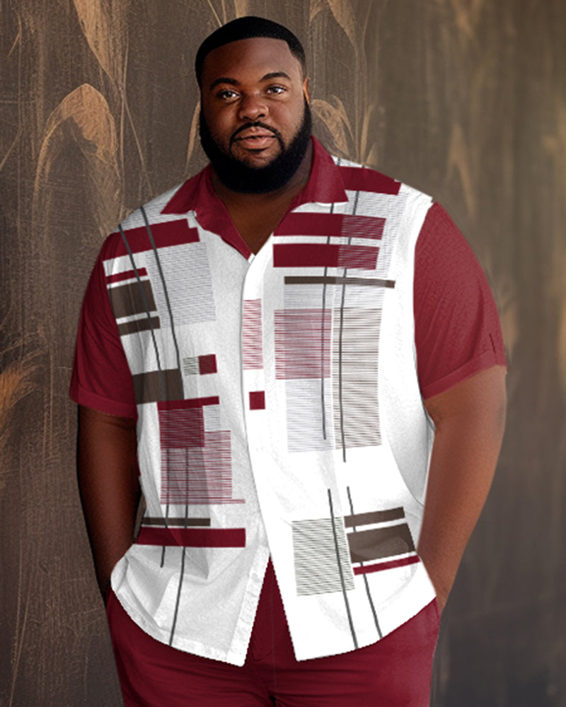 Big & Tall Red Gradient Geometric Shirt Pants Set for big men view 2