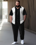 Big & Tall Black White Striped Shirt Pants Set for big men view 1