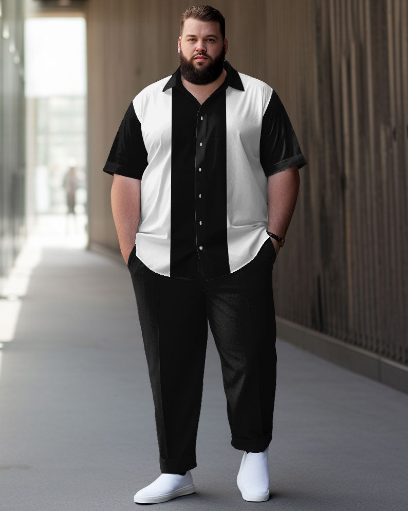 Big & Tall Black White Striped Shirt Pants Set for big men view 1