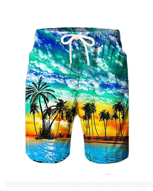 Big & Tall Green Hawaiian Athletic Shorts for big men