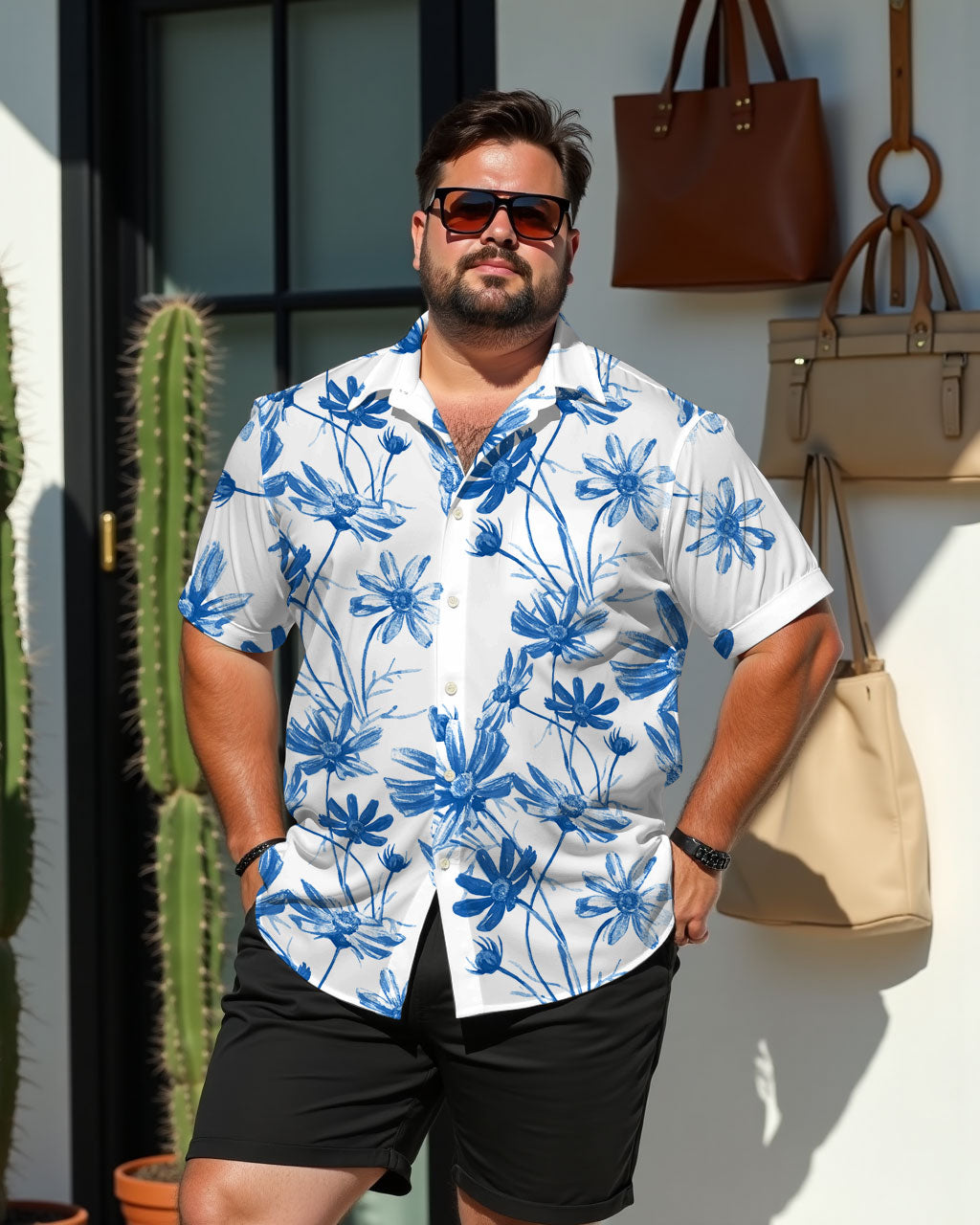 Big & Tall Floral Short Sleeve Shirt for big men view 2