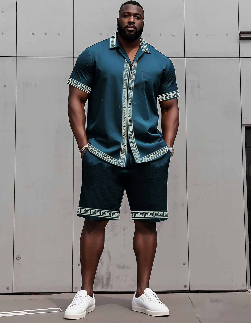Big & Tall Colorblock T-Shirt Shorts Set for big men view 7