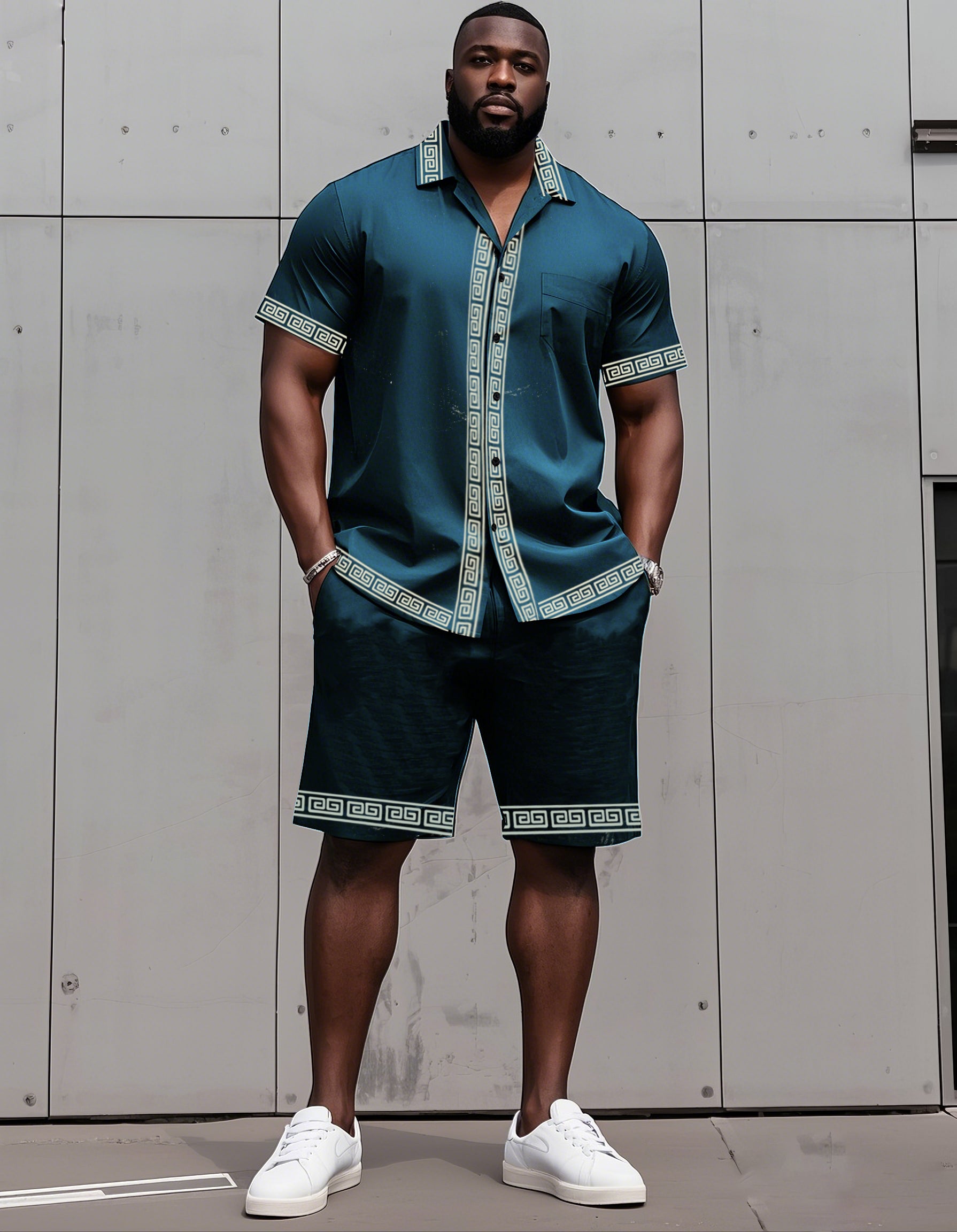 Big & Tall Colorblock T-Shirt Shorts Set for big men view 7