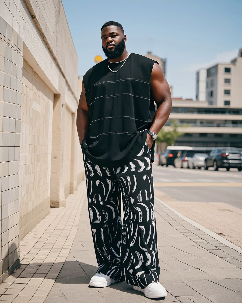 Big & Tall Graphic Vest Pants Set for big men view 1