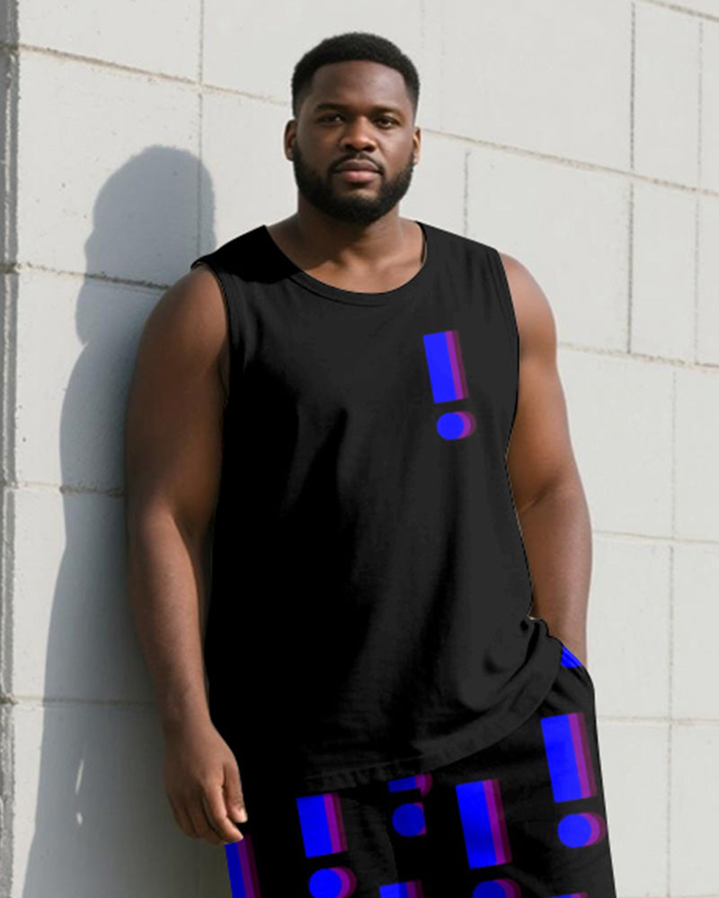 Big & Tall Black Graphic Graffiti Vest Pants Set for big men view 2
