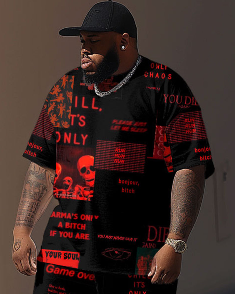 Big & Tall Graphic Streetwear Skull T-Shirt Pants Set for big men view 2