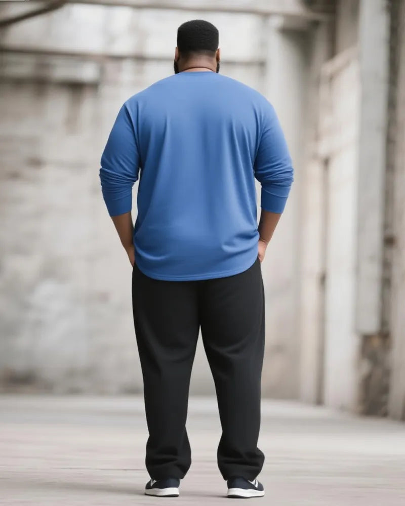 Big & Tall Black Blue Graphic T-Shirt Pants Set for big men view 4