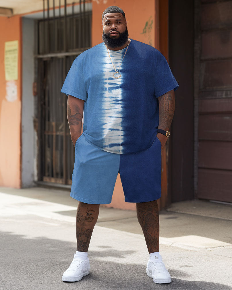 Big & Tall Colorblock Gradient T-Shirt Shorts Set for big men view 1