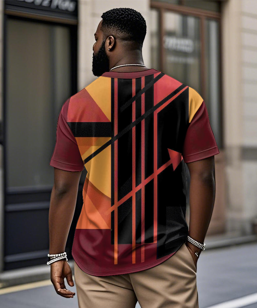 Big & Tall Black Red Geometric T-Shirt for big men view 2