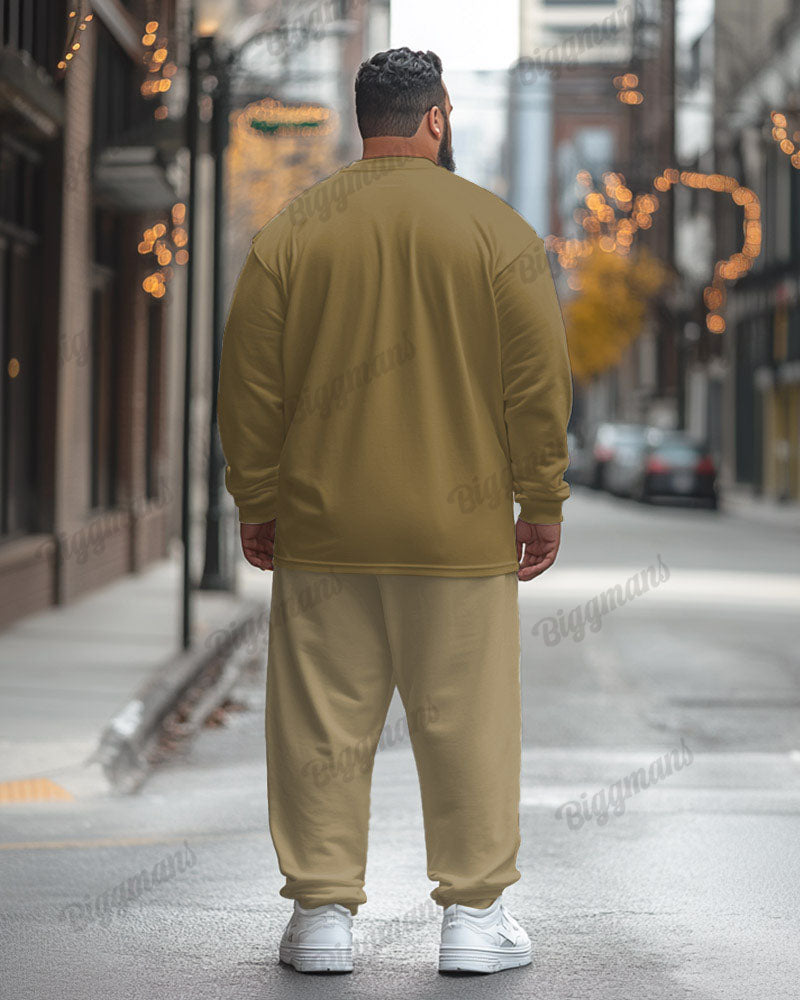 Big & Tall Khaki Colorblock T-Shirt Pants Set for big men view 2