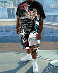 Big & Tall Graffiti T-Shirt Shorts Set for big men view 1