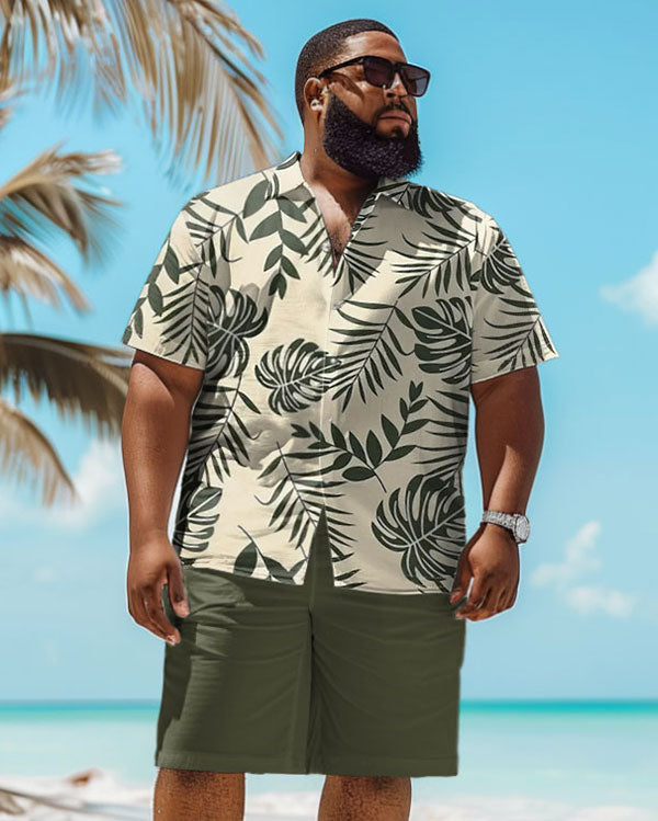 Big & Tall Green Hawaiian Tropical T-Shirt Shorts Set for big men view 1