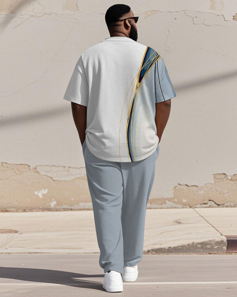 Big & Tall White Blue Gradient T-Shirt Pants Set for big men view 4