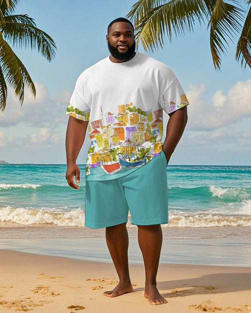 Big & Tall Hawaiian Graffiti T-Shirt Shorts Set for big men view 1