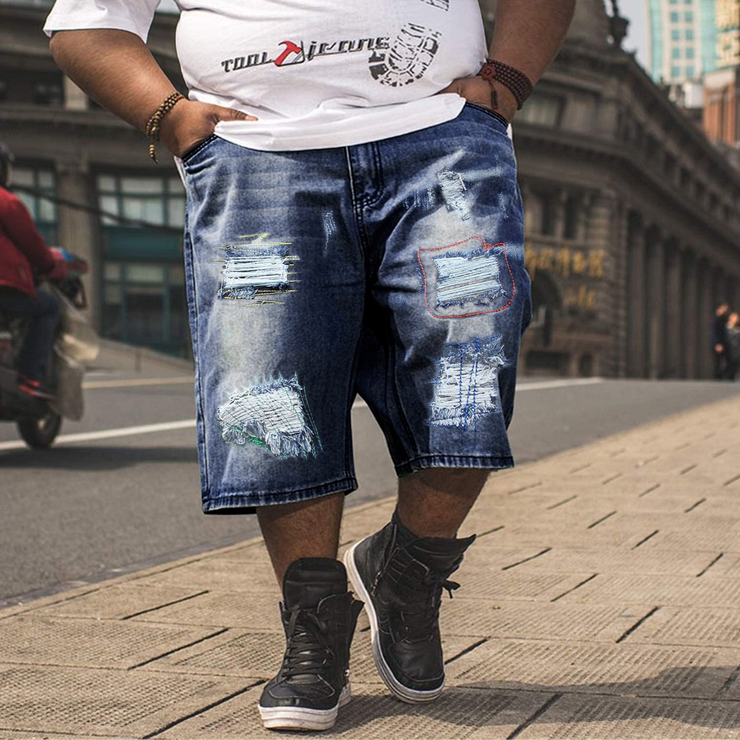 Big & Tall Blue Denim Graffiti Jeans for big men view 2