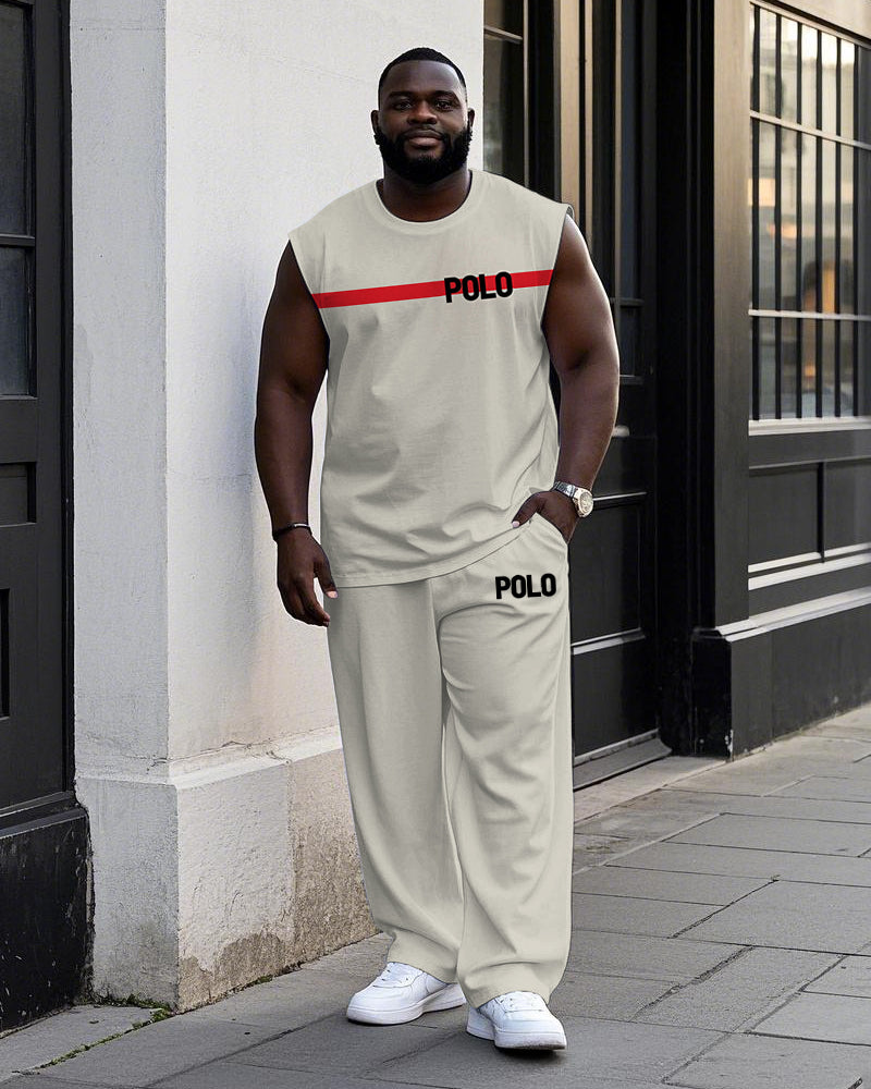 Big & Tall Red Striped Graphic Vest Pants Set for big men view 1