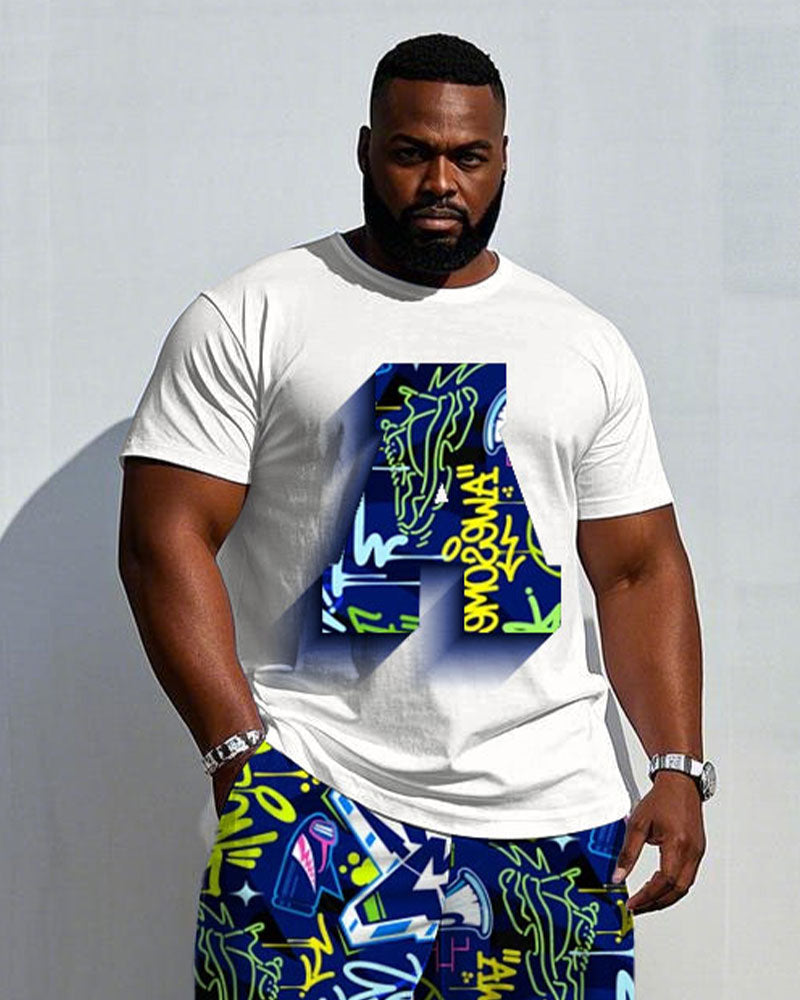 Big & Tall Gradient Graffiti T-Shirt Pants Set for big men view 2