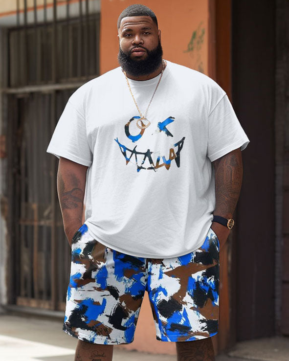Big & Tall Graphic Graffiti T-Shirt Shorts Set for big men view 1