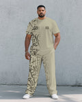 Big & Tall Khaki Gradient Graffiti T-Shirt Pants Set for big men view 1