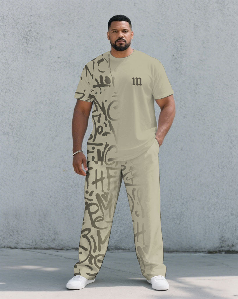 Big & Tall Khaki Gradient Graffiti T-Shirt Pants Set for big men view 1