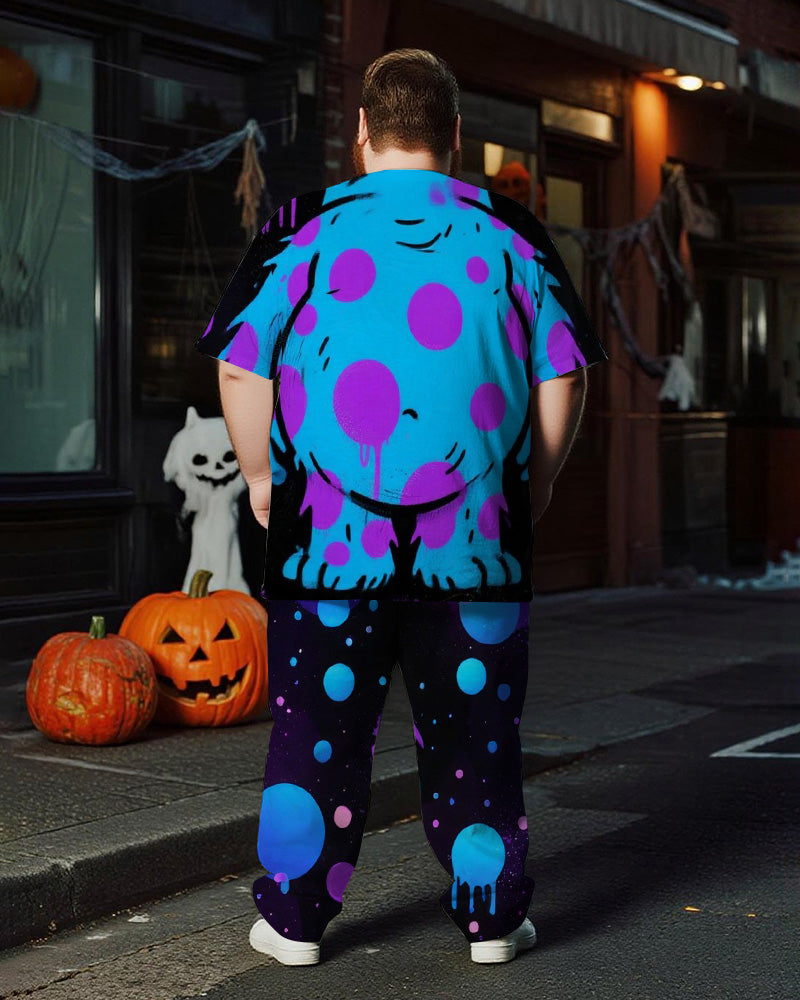Big & Tall Blue Graffiti Polo Pants Set for big men view 4
