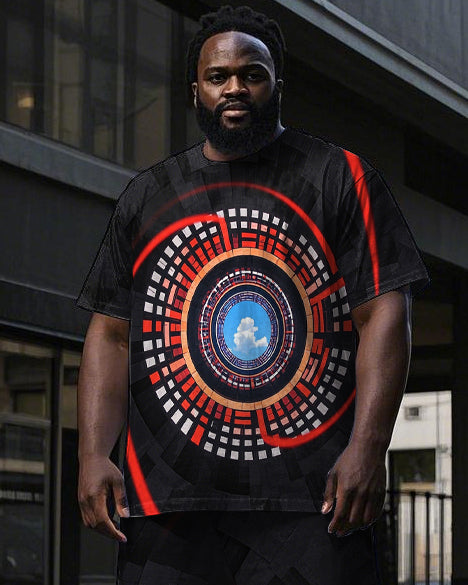 Big & Tall Geometric T-Shirt Pants Set for big men view 2