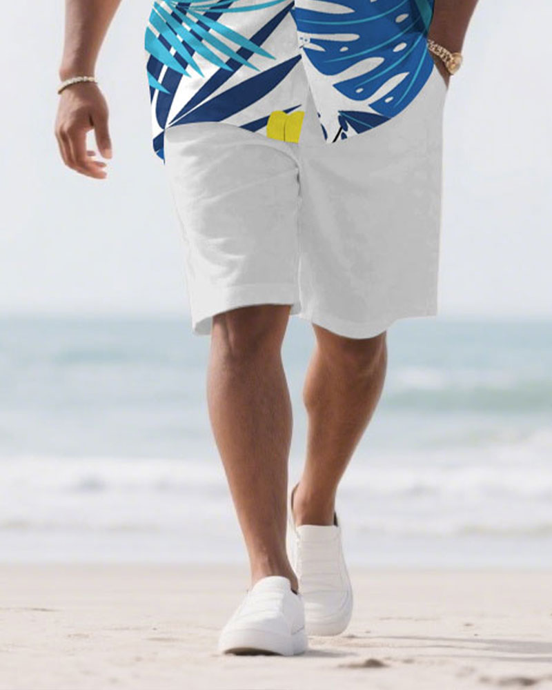 Big & Tall White Hawaiian T-Shirt Shorts Set for big men view 3