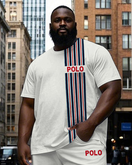 Big & Tall Black Red Striped T-Shirt Pants Set for big men view 2