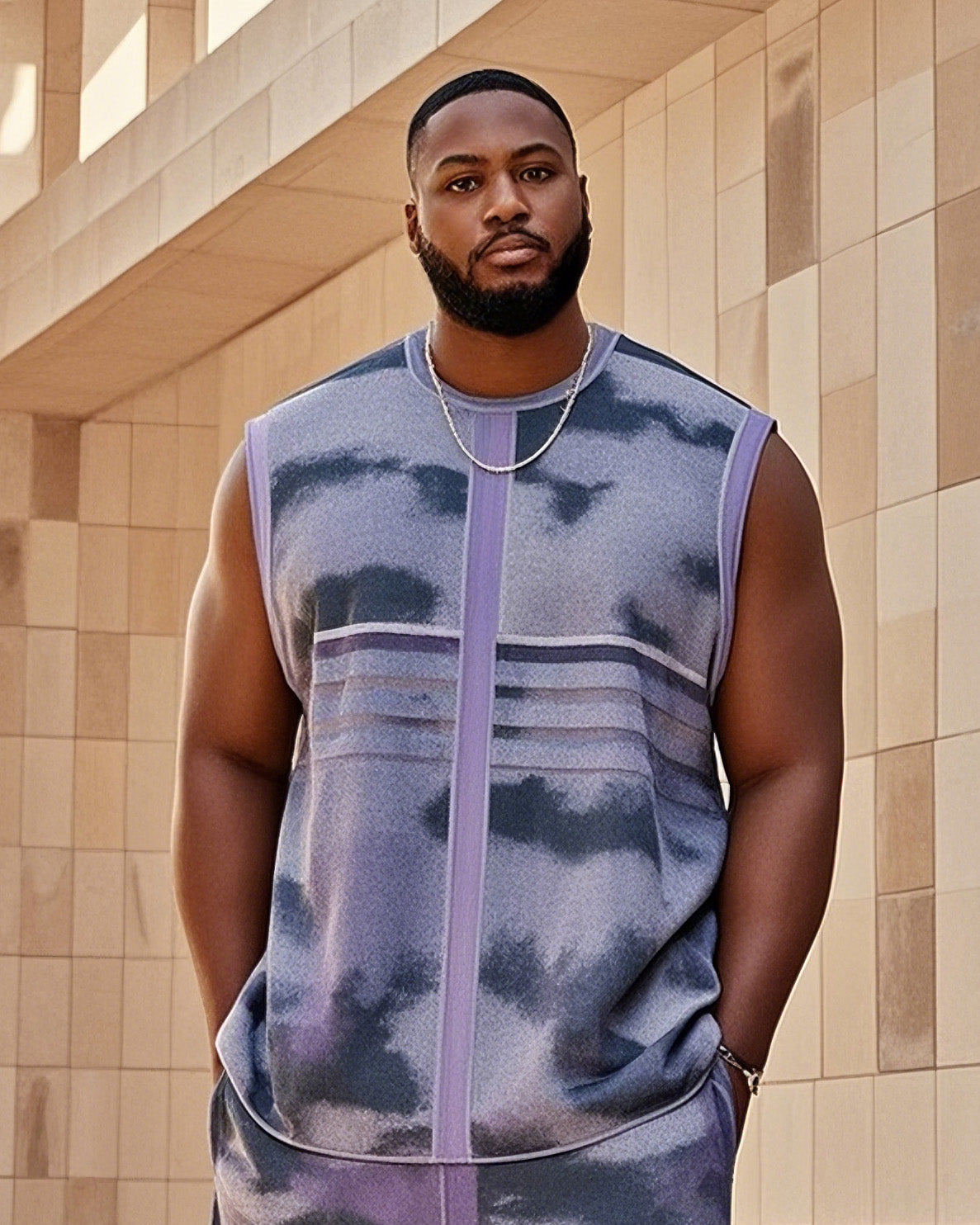 Big & Tall Striped Vest Pants Set for big men view 2