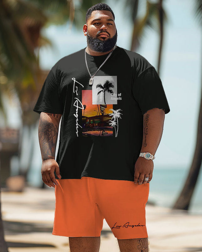 Big & Tall Hawaiian Graphic T-Shirt Shorts Set for big men view 1